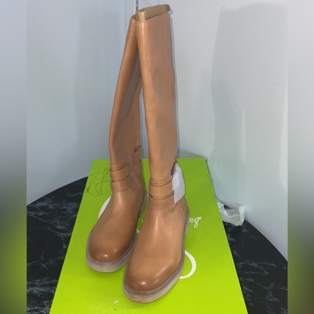 Sam Edelman Freda Tall Leather Riding Boots Tan Size 8.5 Moto Biker Buckles NEW - Picture 9 of 16